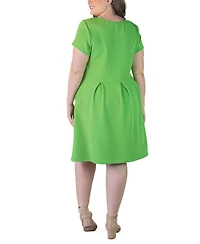 24seven Comfort Apparel Plus Scoop Neck Knee Length Pocket Dress