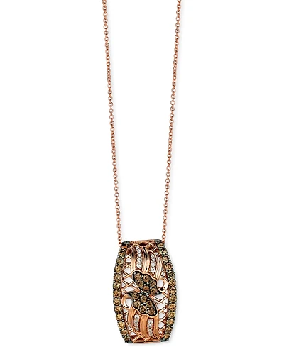 Le Vian Chocolate Diamond (7/8 ct. t.w.) & Vanilla Diamond (1/10 ct. t.w.) Lattice Cluster 18" Pendant Necklace in 14k Rose Gold
