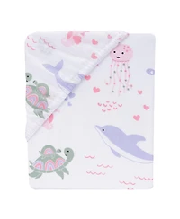 Lambs & Ivy Sea Dreams Soft White 100% Cotton Nautical Ocean Fitted Crib Sheet