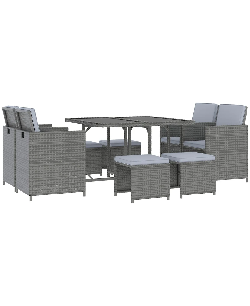 Outsunny 9pc Outdoor Wicker Dining Furniture Set, Table, 4 Seats, Mixed