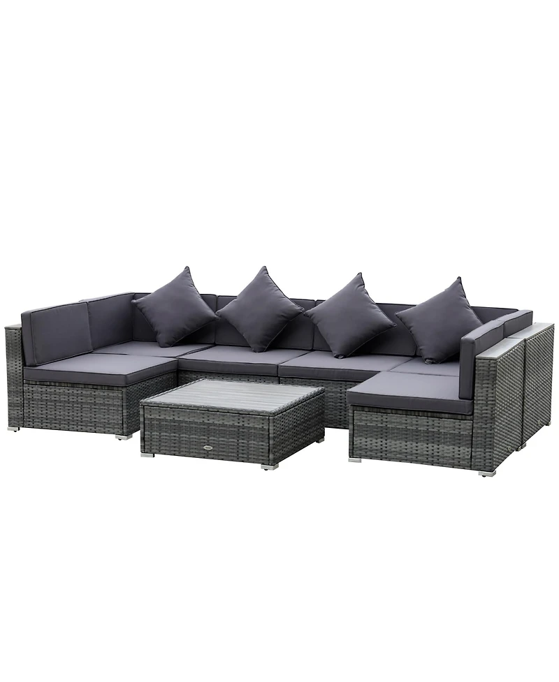 Outsunny 7-Piece Pe Rat Sectional Sofa Set with Table,