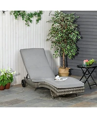Outsunny Patio Wicker Cushioned Chaise Lounge Chair, Outdoor Pe Rattan Sun lounger w/ 5-Level Adjustable Backrest & 2 Wheels for Easy Movement, Grey