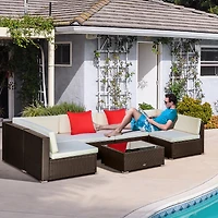 Outsunny 7pcs Outdoor Patio Wicker Conversation Set, Sectional Sofa