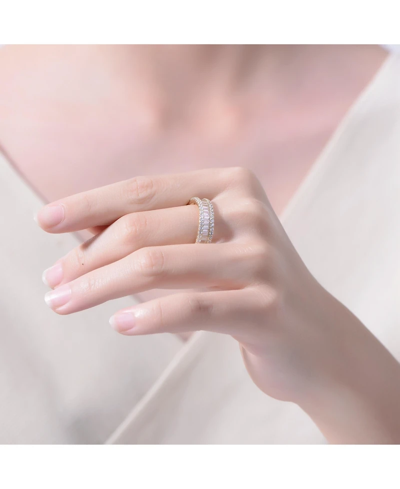 Ra 14K Gold Plated Baguette Cubic Zirconia Wide Band Ring