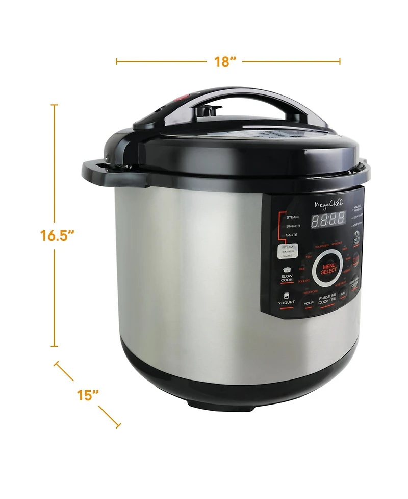 MegaChef 12 Quart Steel Digital Pressure Cooker with 15 Presets and Glass Lid