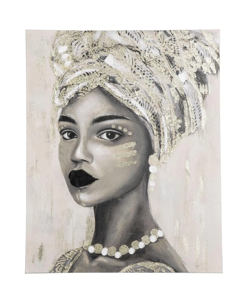 Homcom Hand-Painted Wall Art, Canvas Painting African Woman, 39.25" x 31.5"
