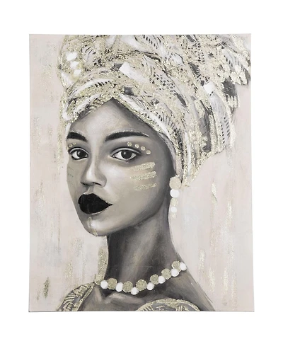 Homcom Hand-Painted Wall Art, Canvas Painting African Woman, 39.25" x 31.5"