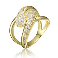 Ra 14K Gold Plated Round Cubic Zirconia Modern Bypass Ring