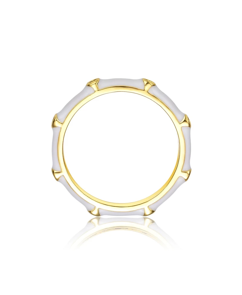 14k Gold Plated with Cubic Zirconia Enamel Bamboo Teens/Young Adult Stacking Ring