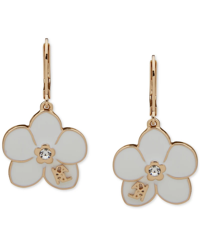 Karl Lagerfeld Paris Gold-Tone Enamel Flower Logo Drop Earrings