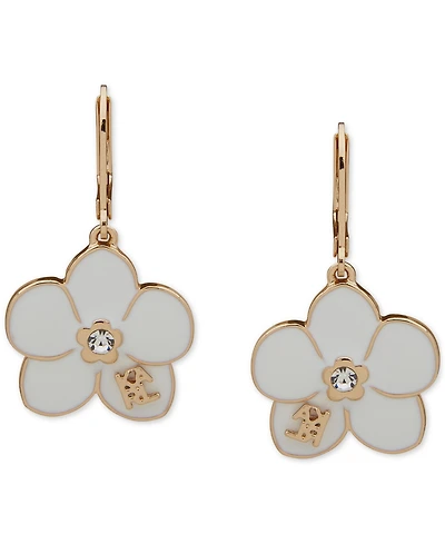 Karl Lagerfeld Paris Gold-Tone Enamel Flower Logo Drop Earrings