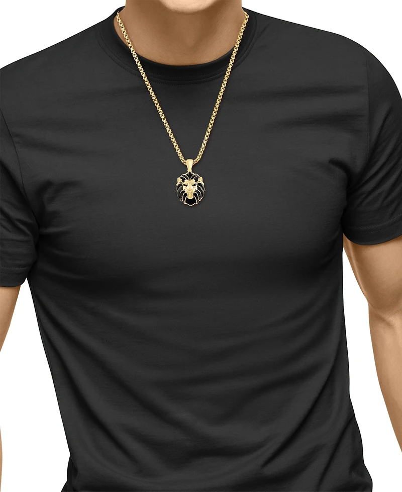 Effy Men's Black Spinel Lion 22" Pendant Necklace (3/8 ct. t.w.) in 14k Gold-Plated Sterling Silver