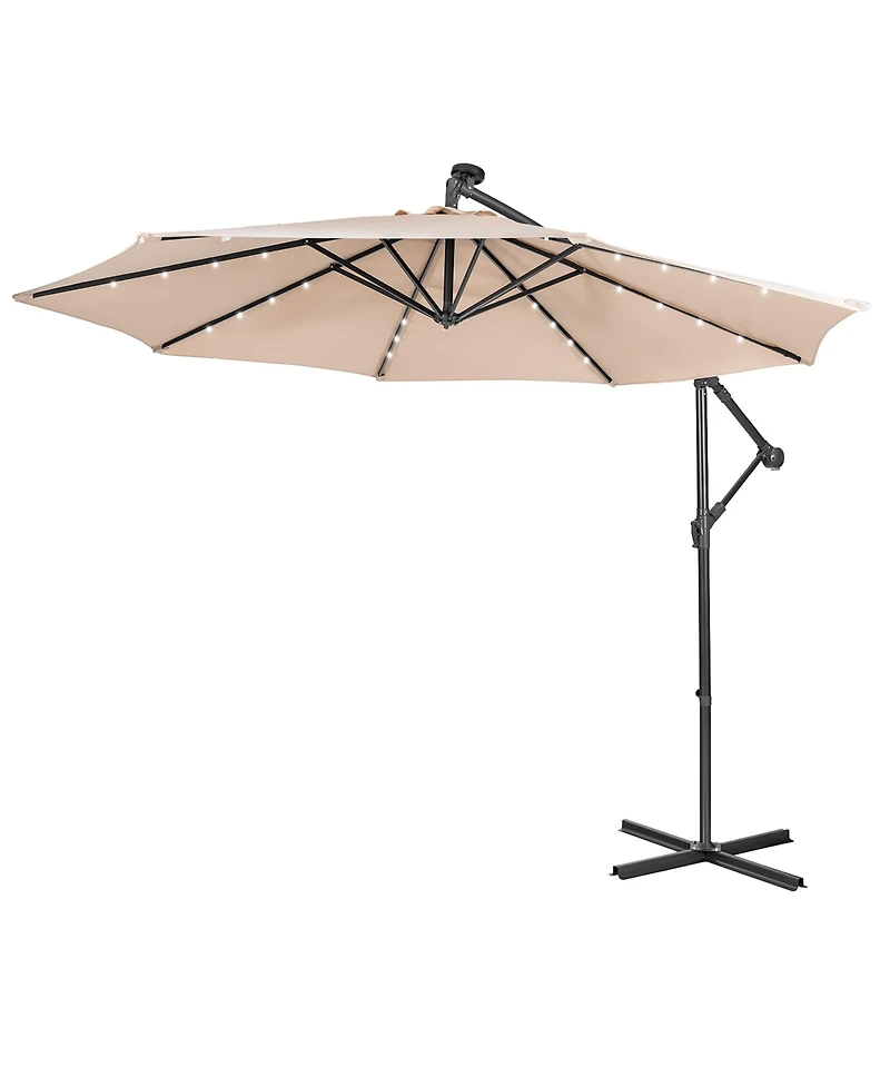 10FT Cantilever Solar Powered 32LED Lighted Patio Offset Umbrella Outdoor