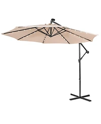 10FT Cantilever Solar Powered 32LED Lighted Patio Offset Umbrella Outdoor