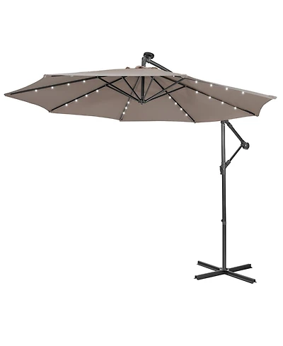 10FT Cantilever Solar Powered 32LED Lighted Patio Offset Umbrella Outdoor