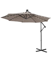 10FT Cantilever Solar Powered 32LED Lighted Patio Offset Umbrella Outdoor