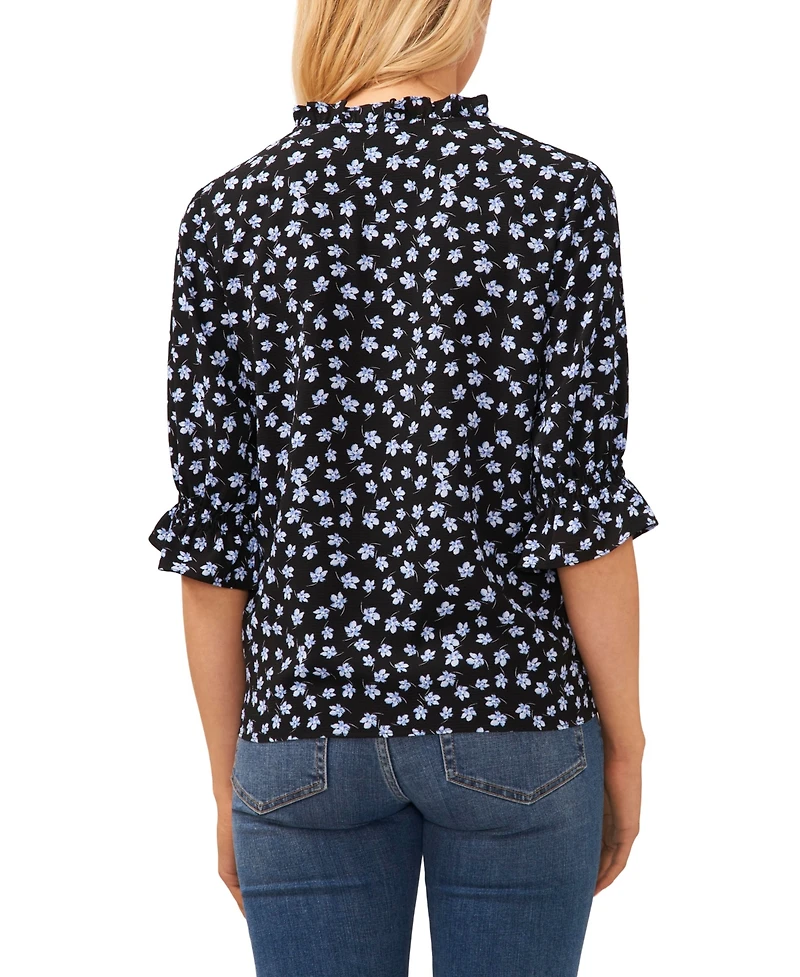 CeCe Women's 3/4-Sleeve Tie Neck Floral Print Blouse