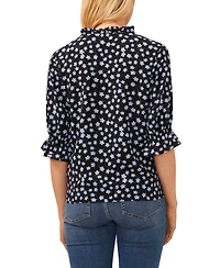 CeCe Women's 3/4-Sleeve Tie Neck Floral Print Blouse