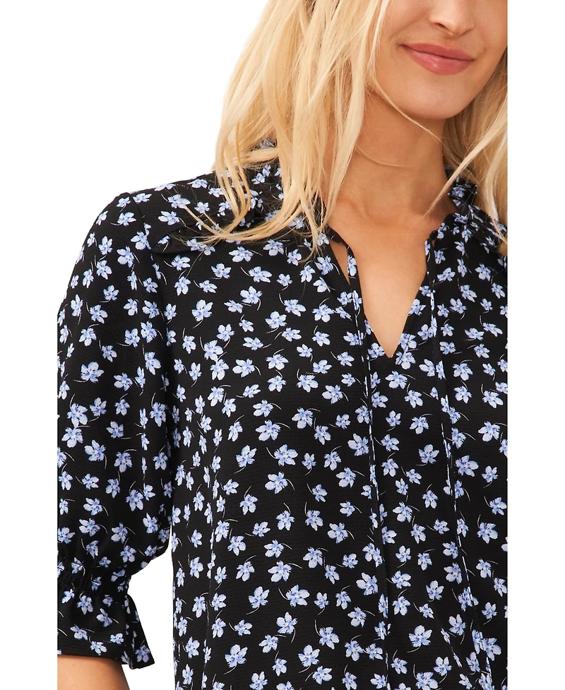 CeCe Women's 3/4-Sleeve Tie Neck Floral Print Blouse