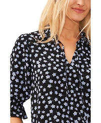 CeCe Women's 3/4-Sleeve Tie Neck Floral Print Blouse