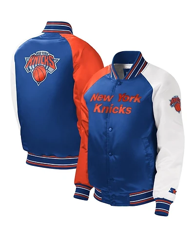 Big Boys and Girls Starter Royal New York Knicks Raglan Full-Snap Varsity Jacket