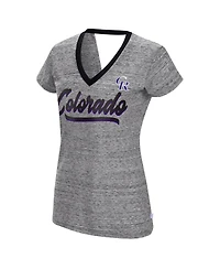 Women's Touch Black Colorado Rockies Halftime Back Wrap Top V-Neck T-shirt