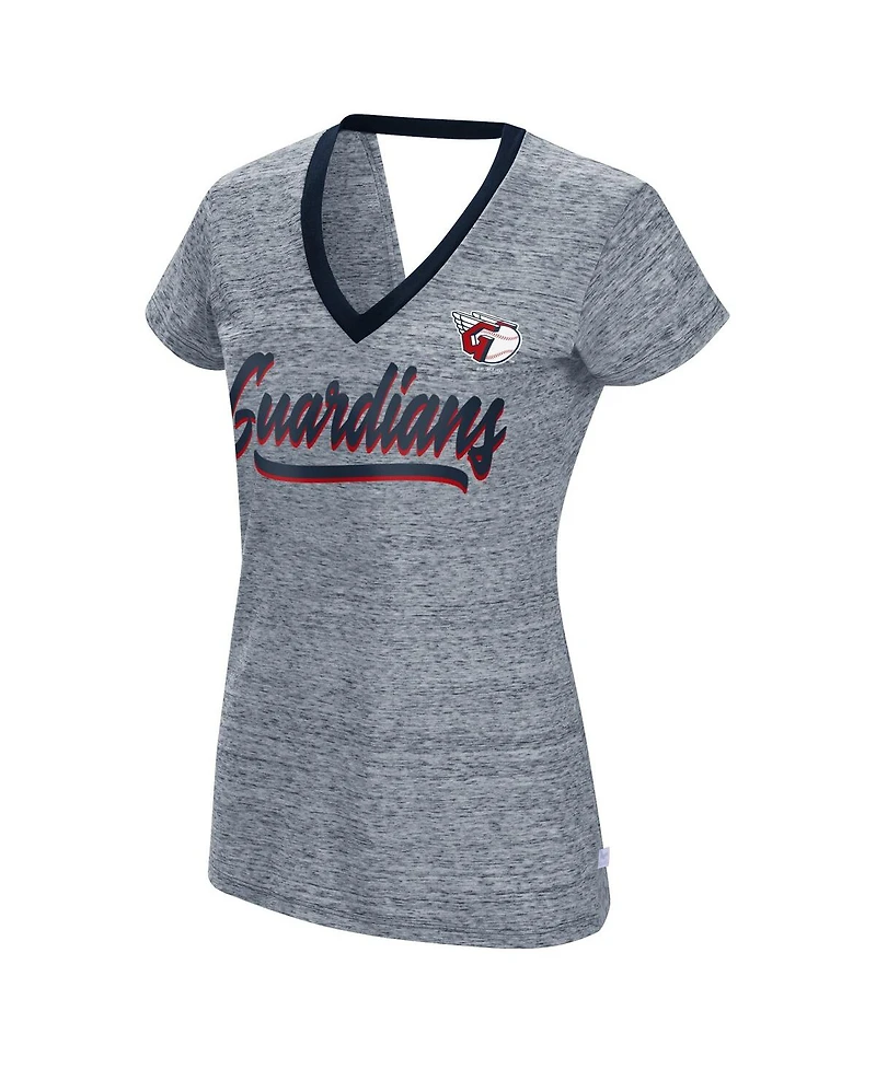Women's Touch Navy Cleveland Guardians Halftime Back Wrap Top V-Neck T-shirt