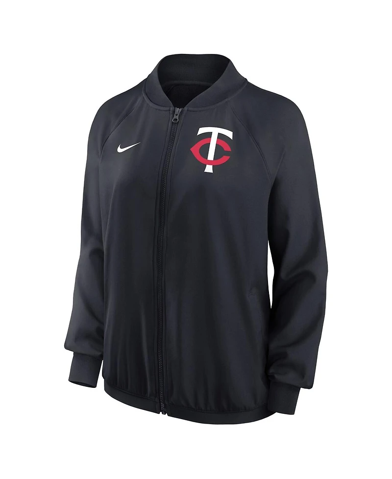 Women's Nike Minnesota Twins Navy Authentic Collection Team Raglan Performance Full-Zip Jacket