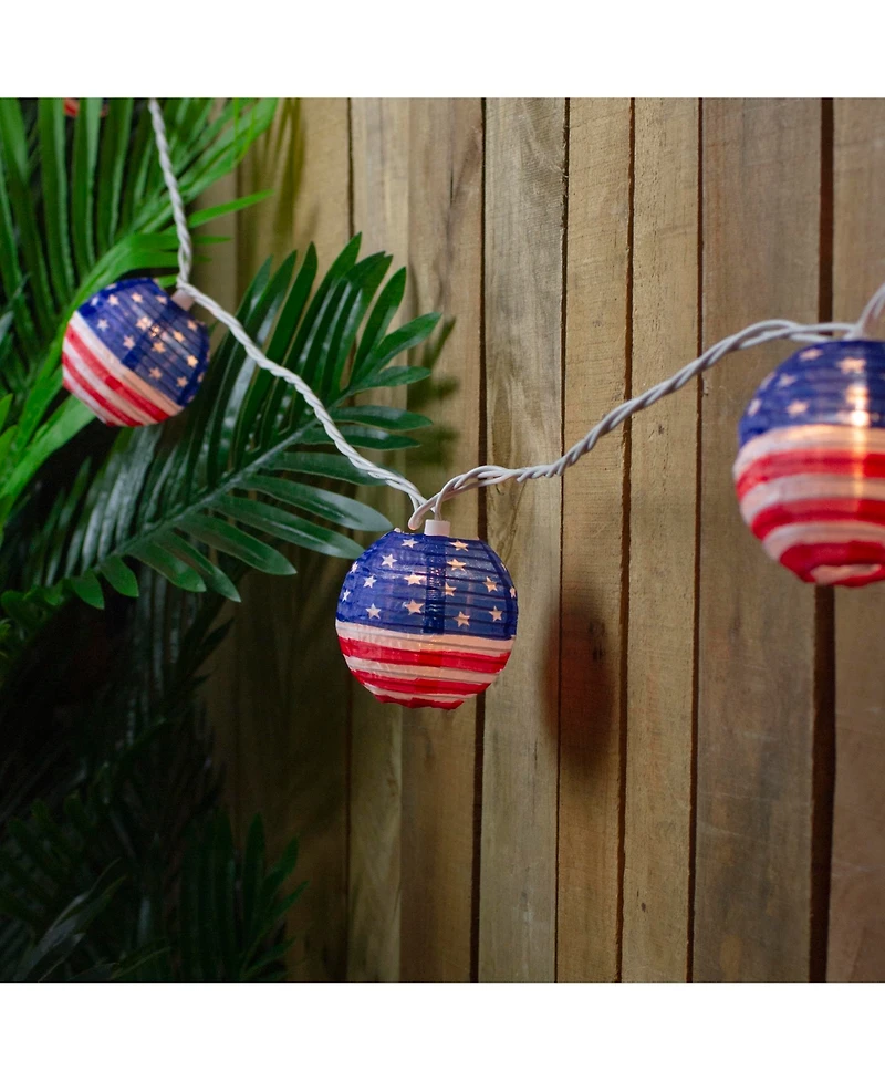 Northlight 10-Count American Flag 4th of July Paper Lantern Lights 8.5' White Wire