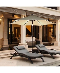 9' Solar Led Lighted Patio Market Umbrella Tilt Adjustment Crank Lift