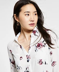 Bcx Juniors' Floral-Print Collared Shirt