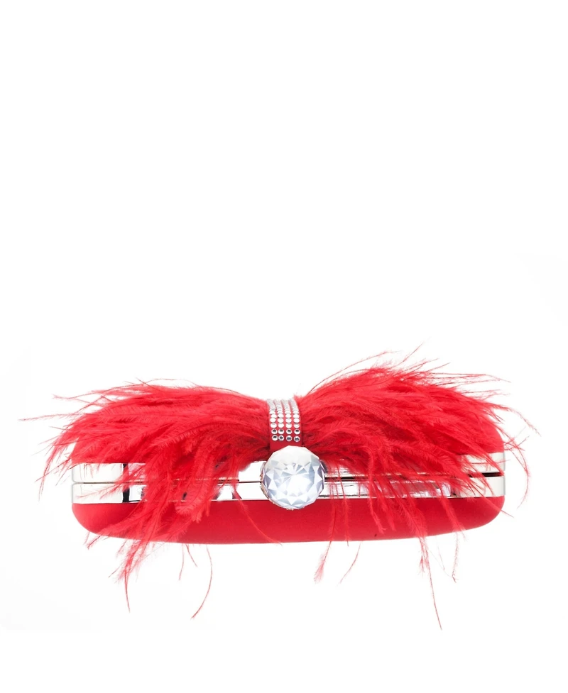 Women's Feather Embellished Minaudiere Clutch