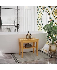 Bamboo Shower Bench Bathroom Stool Spa Bath Organizer Seat W/ Shelf