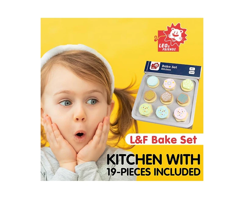 L&F Bake Set Kitchen with 19-Pieces Included, Made for Toddlers 3-Years+ | 9 Cookies, 9 Frostings, 1 Bake Sheet | Perfect Development Baking Toy for B