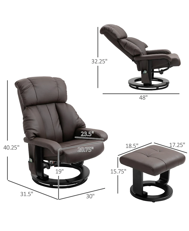 Homcom Massage Recliner Chair with Cushioned Ottoman and 10 Point Vibration