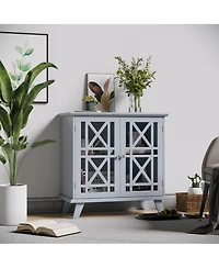 Homcom Accent Storage Cabinet Sideboard Serving Console with Fretwork Doors