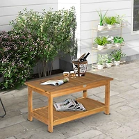 Outsunny 35.5" x 17.75" 2-Tier Acacia Wood Outdoor Table with Slat Design