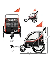 Aosom 3-in-1 Walk/Jog/Ride Child Baby Bike Trailer for Kids 2 Seater, High-Visibility Bike Stroller for Toddler Wagon, Weather-Strong Double Bicycle T