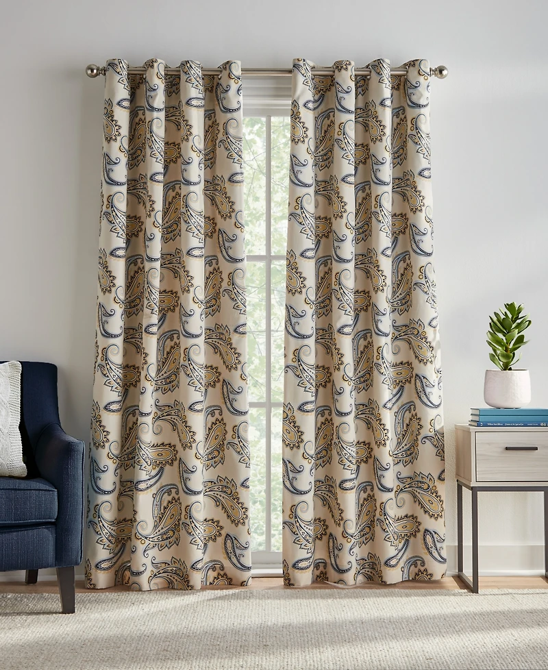 Tommy Hilfiger Vilette Paisley Grommet Room Darkening 2-Piece Curtain Panel, 50" x 96"