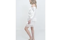 Le Laurier Bridal Women's Off-The-Shoulder Lace Trim The Hair and Makeup Robe