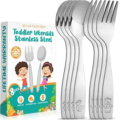 Kids and Toddler Cutlery Set Designed For Self Feeding -Spoon and Fork