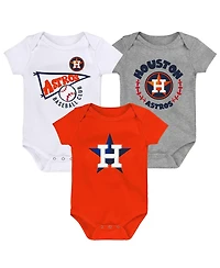 Newborn and Infant Boys and Girls Orange, White, Heather Gray Houston Astros Biggest Little Fan 3-Pack Bodysuit Set