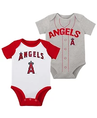 Infant Boys and Girls White Heather Gray Los Angeles Angels Two-Pack Little Slugger Bodysuit Set