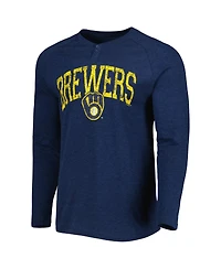 Men's Concepts Sport Heather Navy Milwaukee Brewers Inertia Raglan Long Sleeve Henley T-shirt