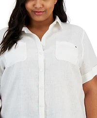 Tommy Hilfiger Plus Size 100% Linen Camp Shirt