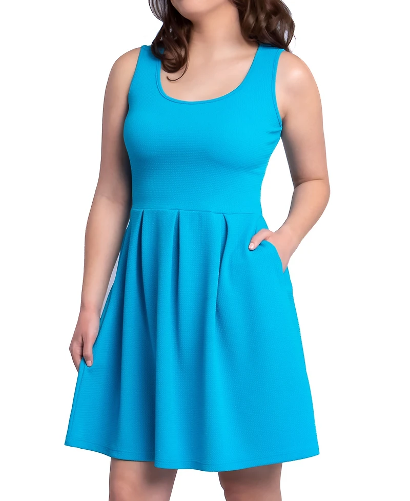 24seven Comfort Apparel Women's Sleeveless Knee Pleated Pocket Dress
