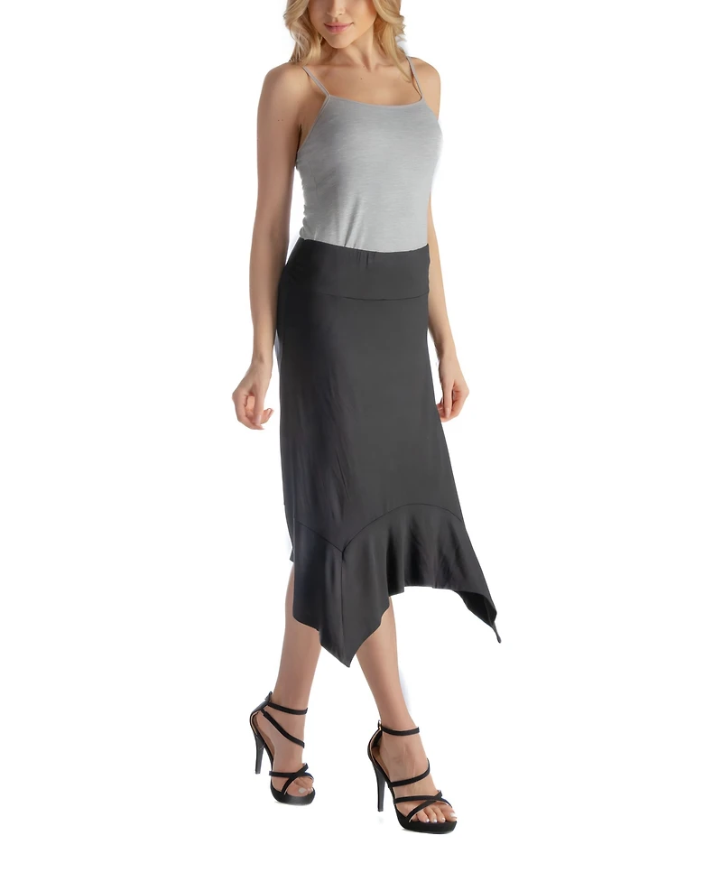 24seven Comfort Apparel Solid Color Knee Length Elastic Waist Handkerchief Skirt