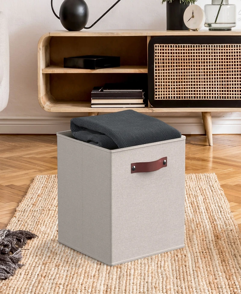 Ornavo Home 6 Pack Linen Fabric Kallax Storage Cube Bin with Faux Leather Handles