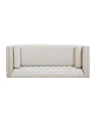 Jennifer Taylor Home Diane 84" Upholstered Bench Seat Tufted Tuxedo Sofa with Bolster Pillows