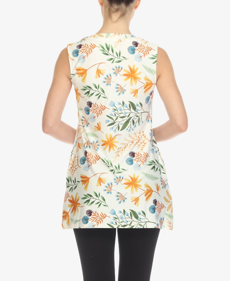 White Mark Women's Floral Sleeveless Tunic Top